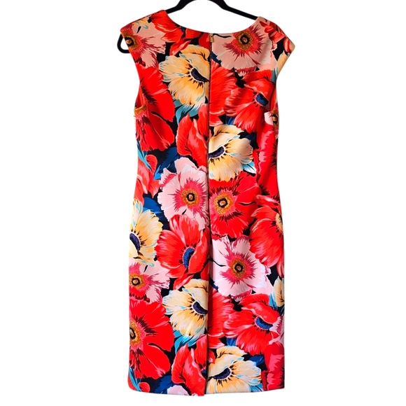 T Tahari Vibrant Red Floral Sheath Dress, Size 10 - Picture 3 of 12